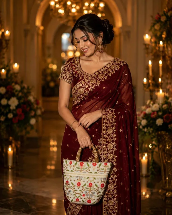 Moon Petal Embroidery Handbag.