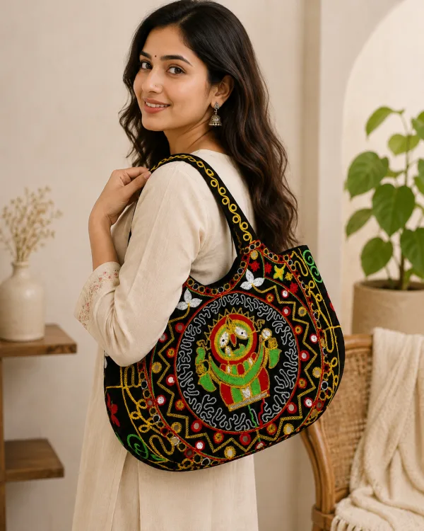 Divine Jagannath Embroidered Tote Bag for Women | Zuvinn