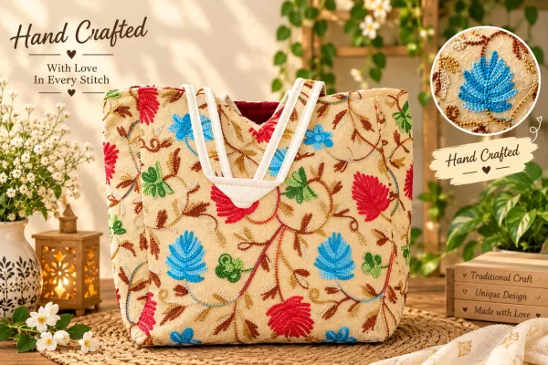 Handcrafted Floral Embroidered Tote Bag