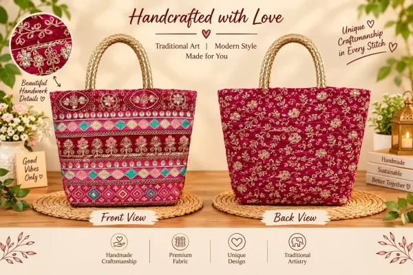 Elegant Handcrafted Party Bag with Traditional Embroidery